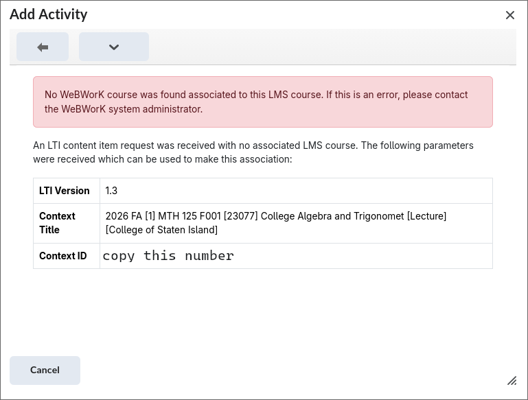 Brightspace Context ID screenshot
